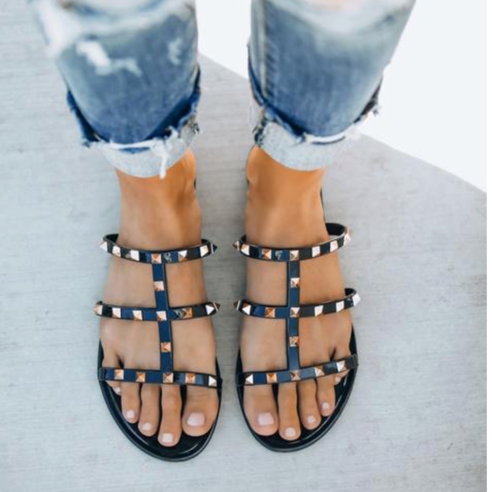 Black Caged Studded Black Sandal